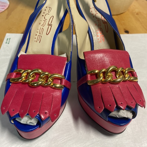 RARE DP PURSE MADE IN ITALY PLATFORM SLING BACK HEELS SIZE 38 - Picture 3 of 13